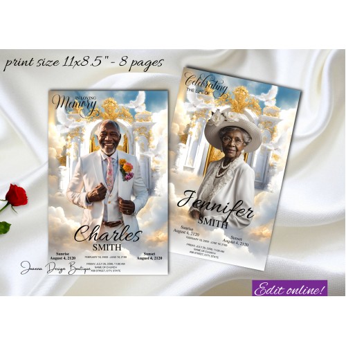 Heaven Gate Funeral Program Obituary,Blue Sky Funeral Program Obituary Template,17x11,1-003f, (0-136)